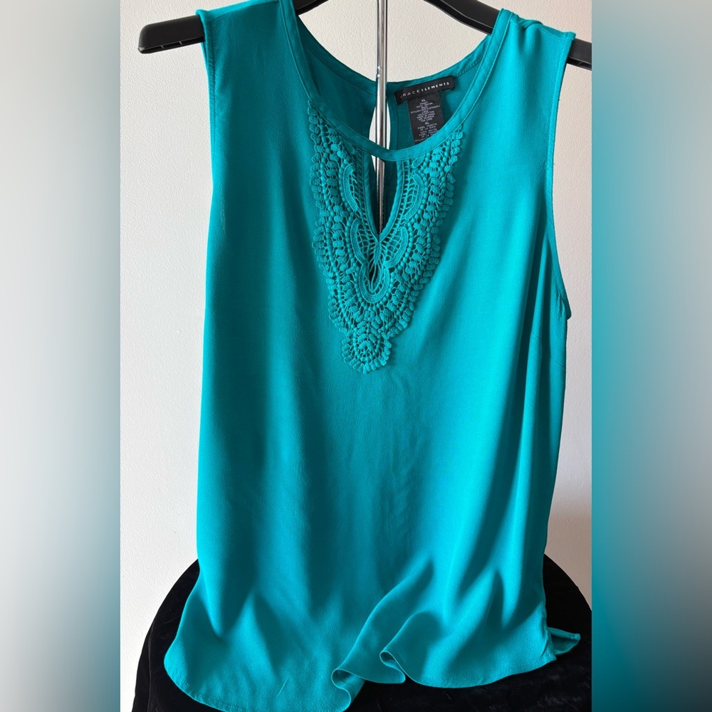Grace Elements Turquoise Green Sleeveless Top with Lace Accent